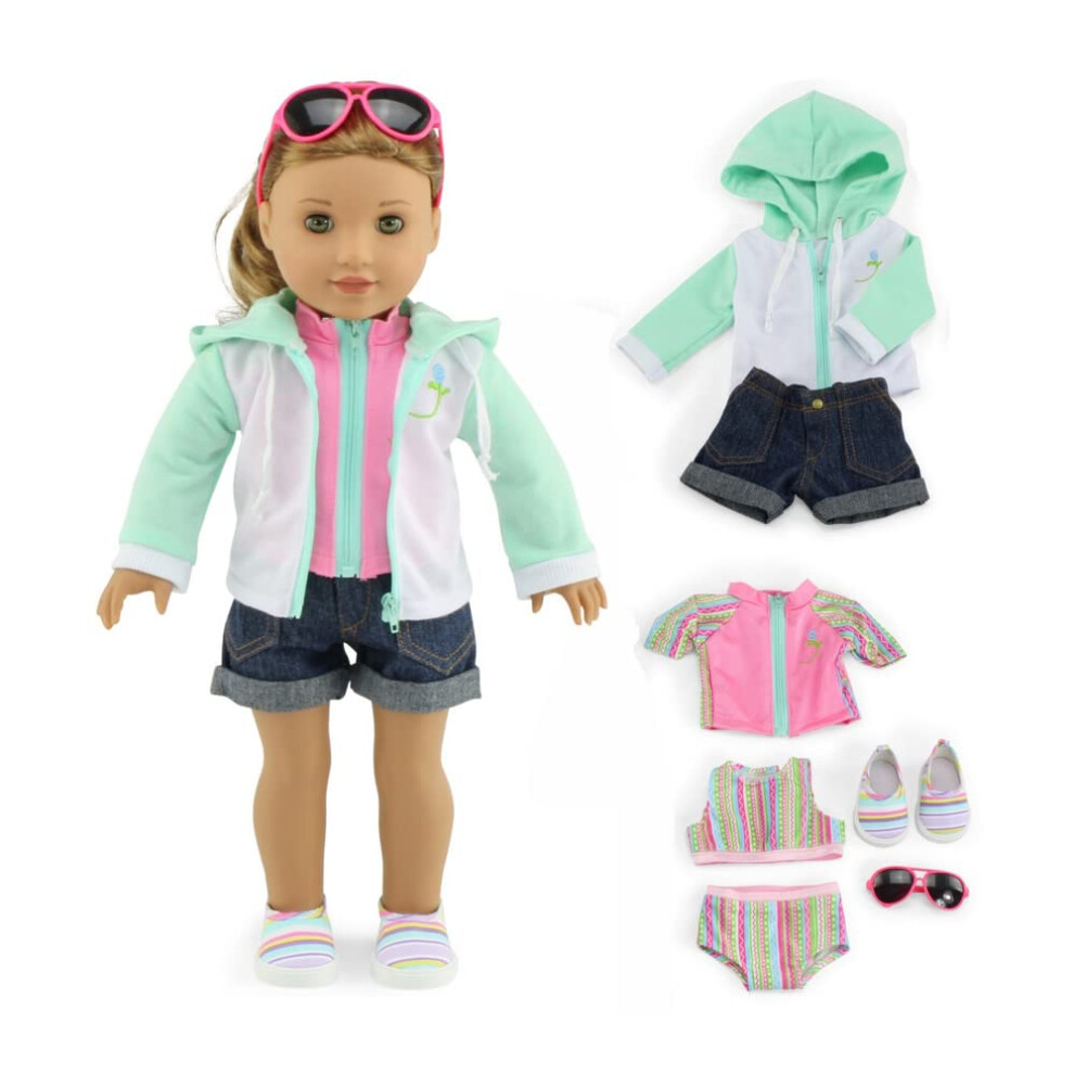 V   tements de poup   e Emily Rose | Poup   e de 18 pouces, ensemble de bain de surfeur 7 pi   ces