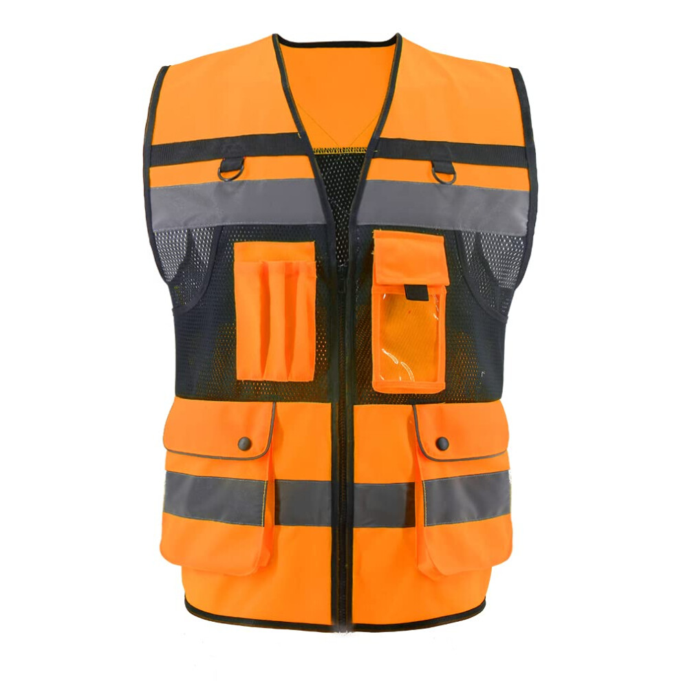 Oplerai Warnweste, Ansi-Klasse 2, Reflektierende Sicherheitsweste Mit 7 Taschen Und Rei Verschluss, Unisex-Arbeitsweste (Orange, Xl)-image