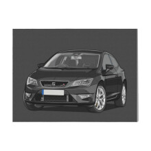 (Seat Leon Fr Black=9381) Canvas Print Framed DIY Install Kit- 16x20" Retro Car Motor Vehicle Auto Ride Sled Wall Art Home Decor Poster for Office Bedroom Living Room Bathroom