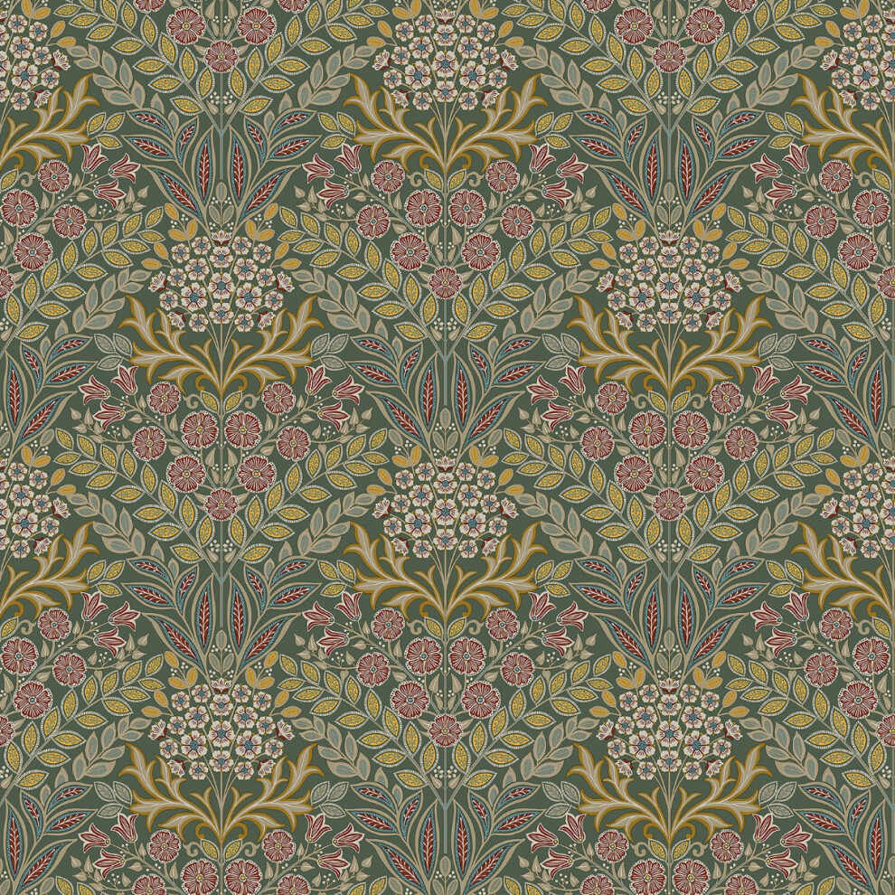 Belvedere Floral Damask Wallpaper Green Grandeco 202303 5411012516635