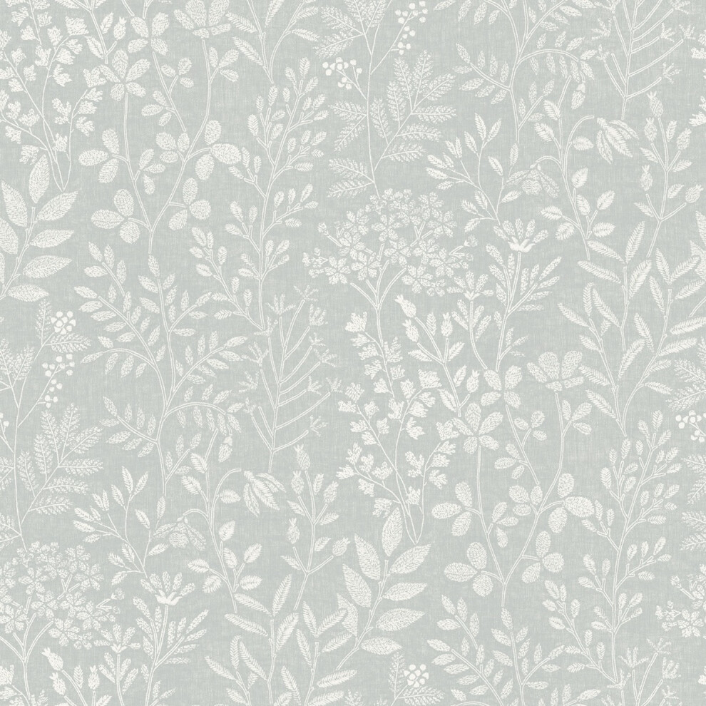 (Grey) Karuna Embroidery Stitched Organic Trail Vinyl Wallpaper Grandeco 5411012515911