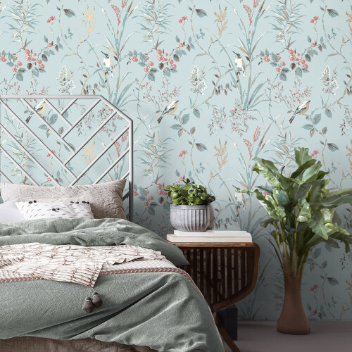 Crown (Blue) Mariko Bird Floral Wallpaper Crown 2