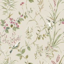 (Natural/ Pink) Mariko Bird Floral Wallpaper Crown