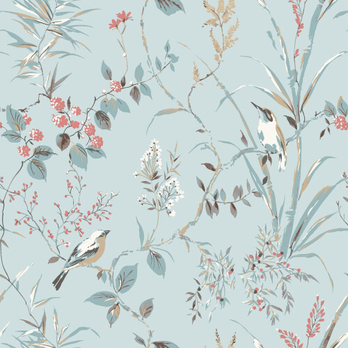 Crown (Blue) Mariko Bird Floral Wallpaper Crown