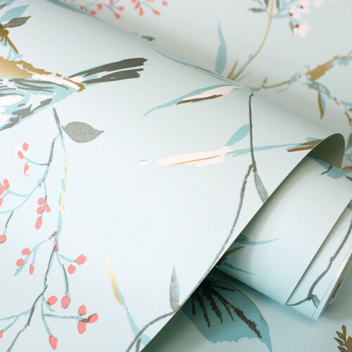 Crown (Blue) Mariko Bird Floral Wallpaper Crown 1