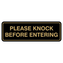 Standardschild ?Bitte vor dem Betreten anklopfen?, Schwarz/Gold, klein, 1 Packung