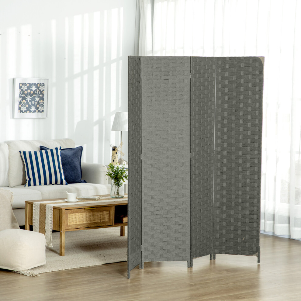 Homcom Grey 4-Panel Room Dividers Wave Fibre Freestanding 170 Cm, | Folding Privacy Screen Panels, Partition Wall Divider, For Indoor, Bedroom, Office - Image 4