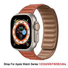 (Saddle Brown, 42MM 44MM 45MM 49mm) Magnetic Link Leather Strap For Apple Watch