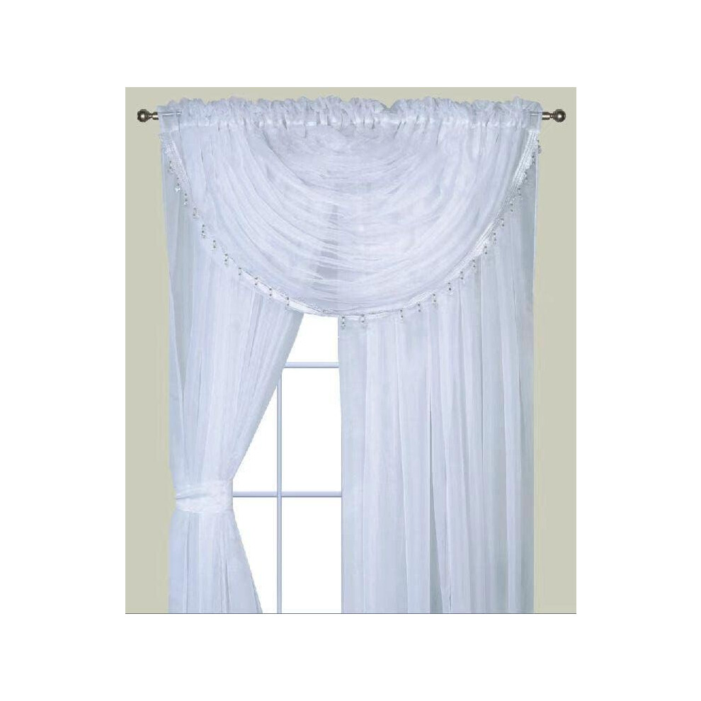 Curtains-Two Tone 4 Panels Set w/Valance&Tiebacks, 55"x84" WC White