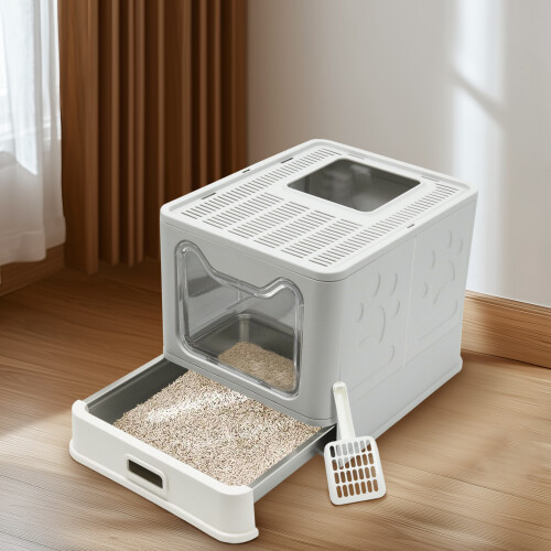 Bingopaw Stainless Steel Tray Cat Litter Box with Front Entry Top
