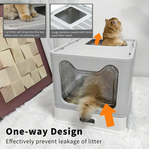 Bingopaw Stainless Steel Tray Cat Litter Box with Front Entry Top 2
