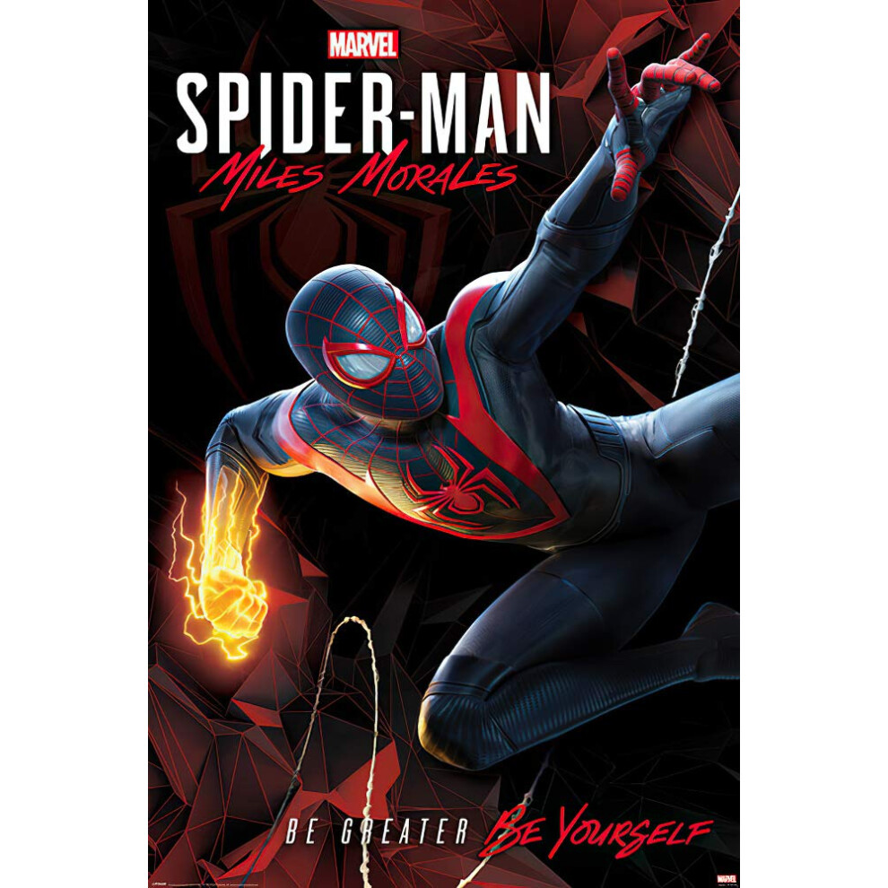 Affiche Spider-Man Miles Morales - Marvel Gaming (Couverture du jeu - Key Art - Cybernetic Swing) (Taille   : 61   cm x 91   cm)