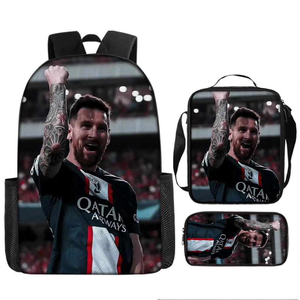 (I, Three-piece set) New football star Messi peripheral backpack printed three-piece set children's schoolbag primary school backpack lunch bag pen ba-image-OPC-PGMHGWG-NEW