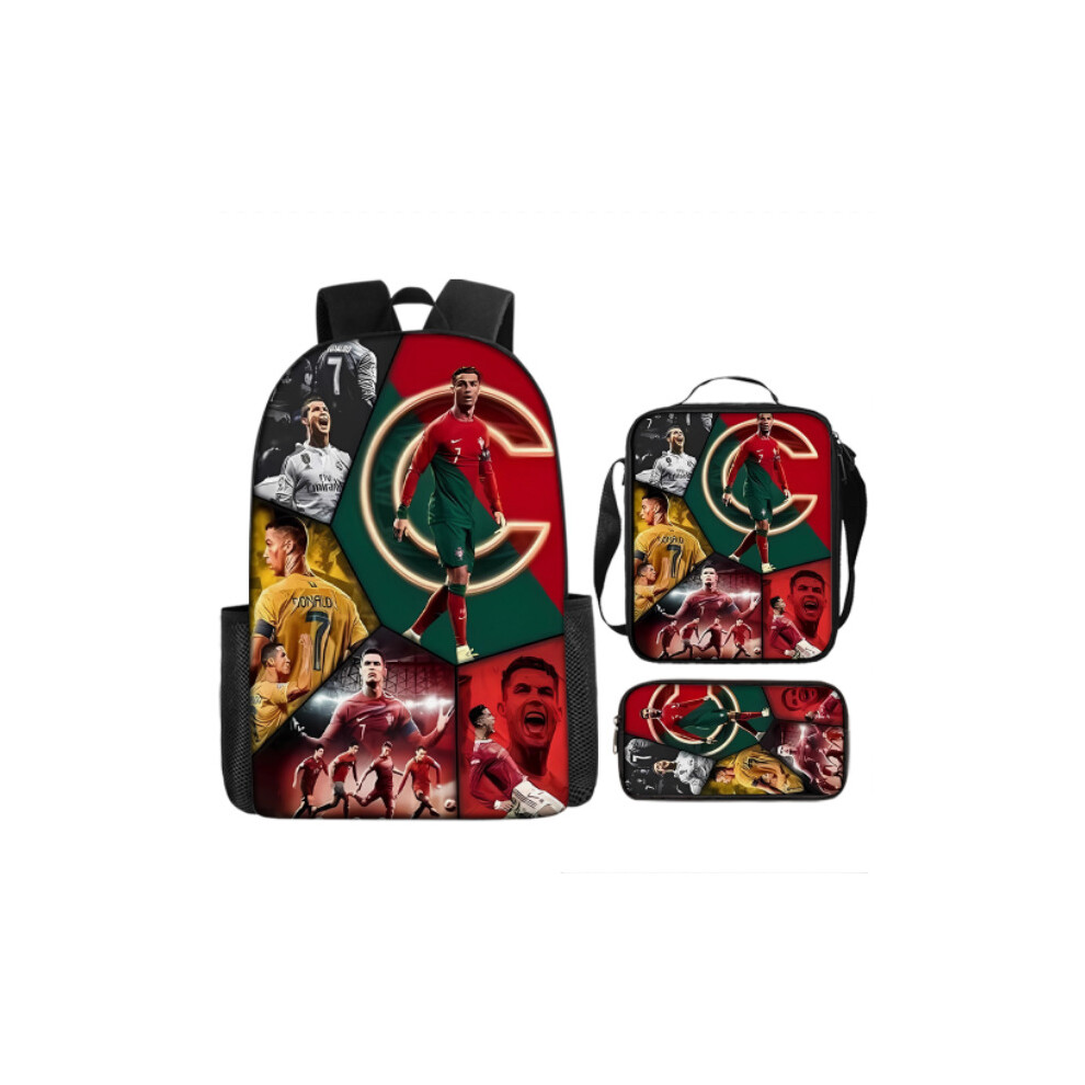 (A2, 17-inch backpack) New football star Messi peripheral backpack printed three-piece set children's schoolbag primary school backpack lunch bag pen