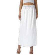 (S,White)Half Slip Lace Long Elastic Waist Underskirt Women's Satin Half Slips