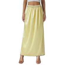(M,Beige)Half Slip Lace Long Elastic Waist Underskirt Women's Satin Half Slips