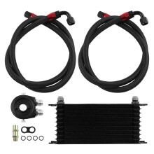 AN10 Universal 10 Row Engine Oil Cooler + Oil Lines Oil Filter Adapter Hose Kit