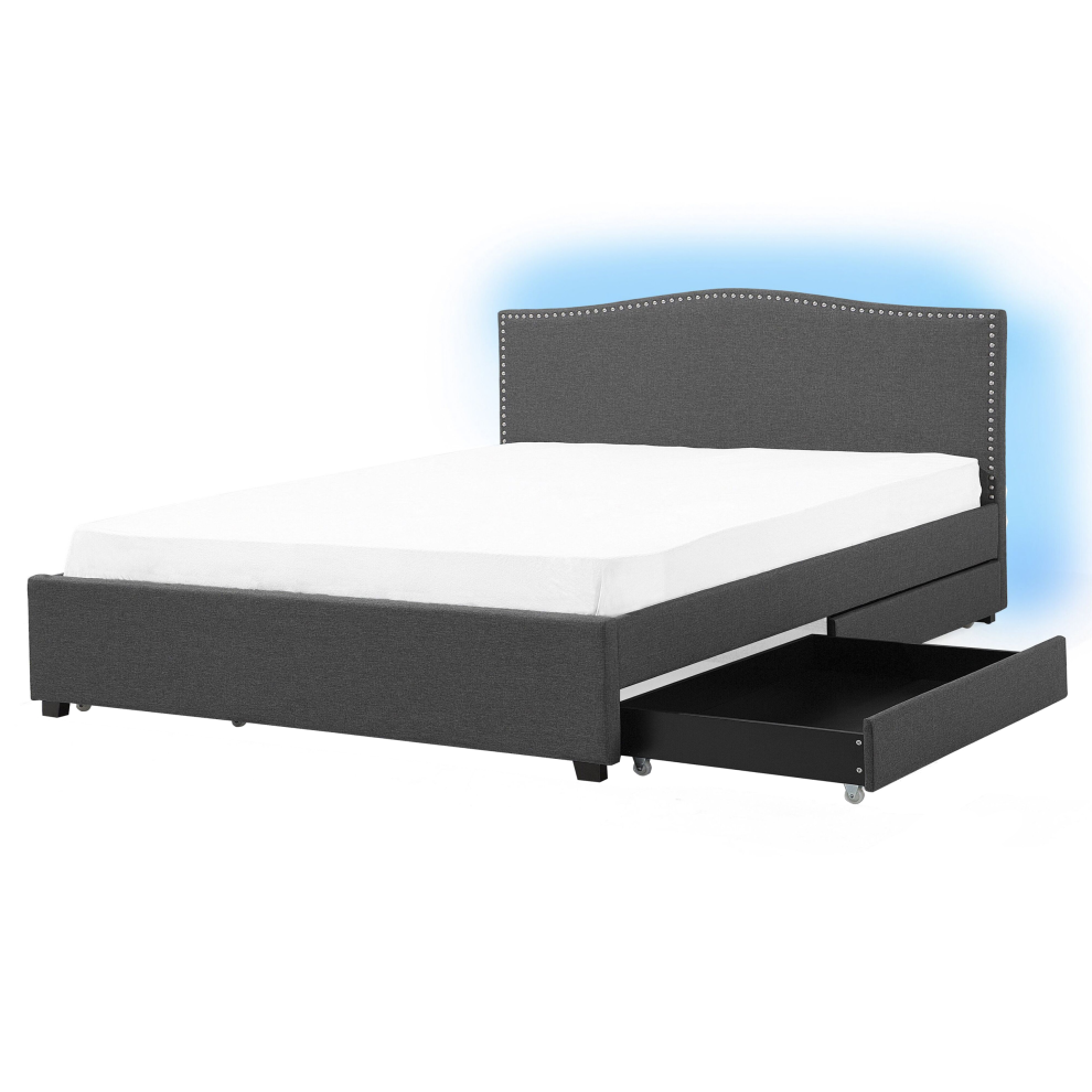 Bed with Storage Drawers Fabric MONTPELLIER 160 x 200 cm (EU King Size) LED Grey