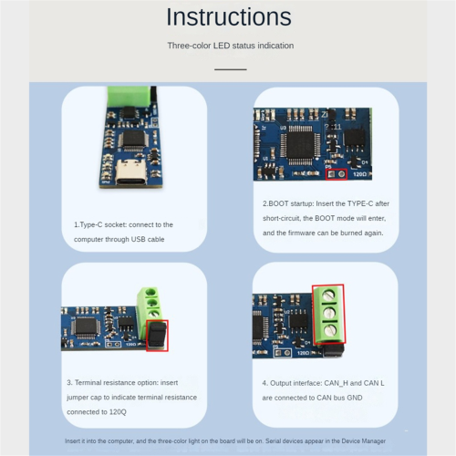 Module USB vers CAN de type C Analyseur de bus CAN Module convertisseur USB vers CAN 2