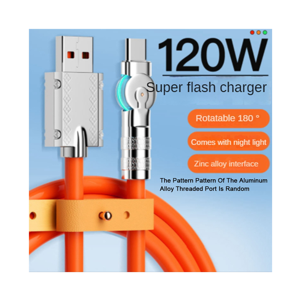 Senza Marchio 120W 6A Type-C Usb Cable - 1.5M Orange, 180 Swivel Connector, Fast Charge