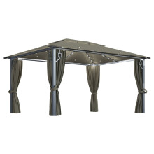 (taupe) vidaXL Gazebo with Curtain and LED String Lights Aluminium Sunshade Canopy