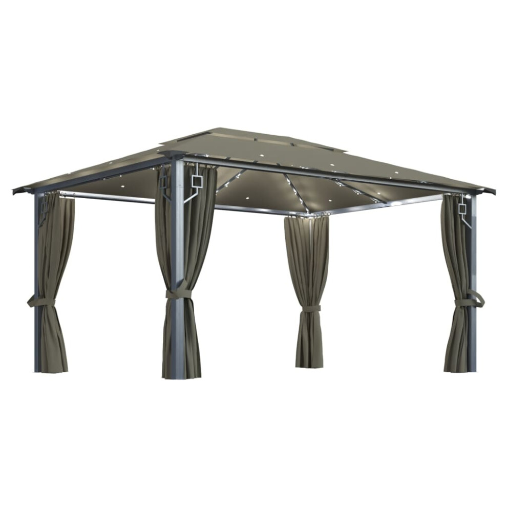 Vidaxl (Taupe) Gazebo With Curtain And Led String Lights Aluminium Sunshade Canopy