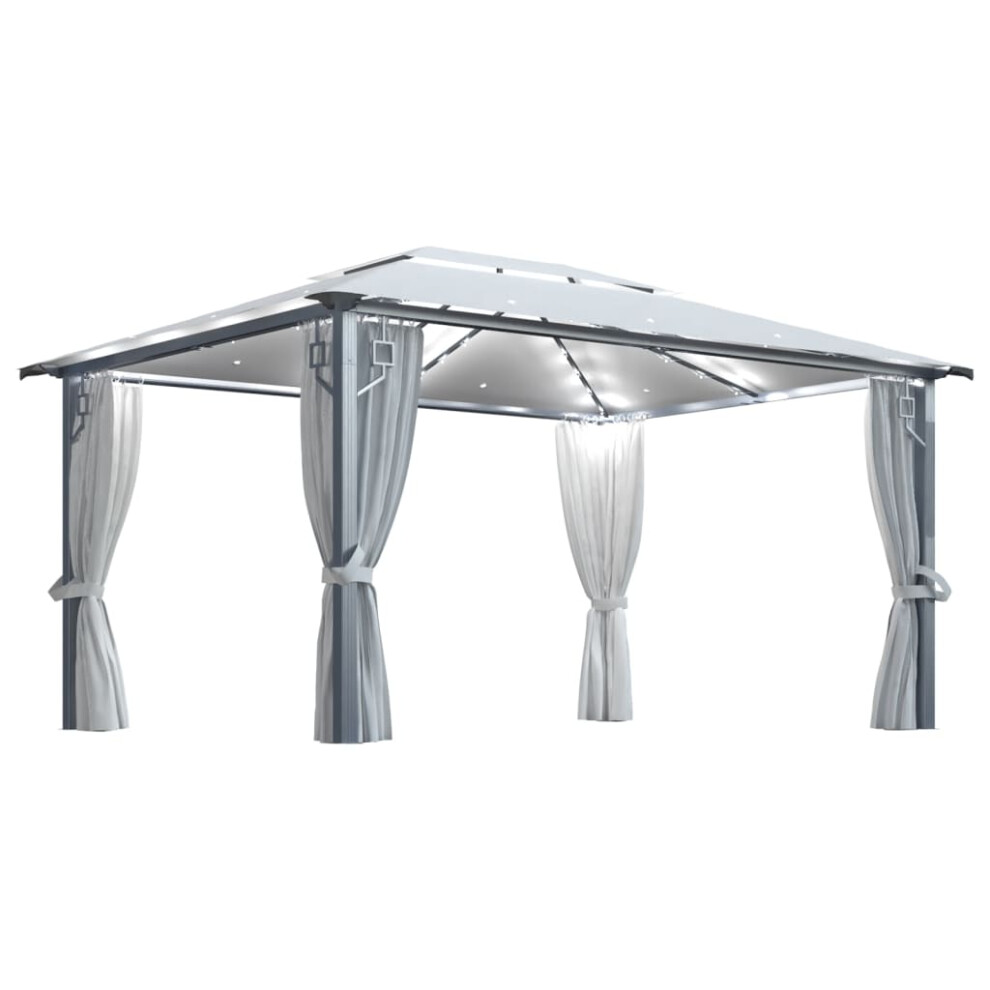 Vidaxl (Cream) Gazebo With Curtain And Led String Lights Aluminium Sunshade Canopy Cream