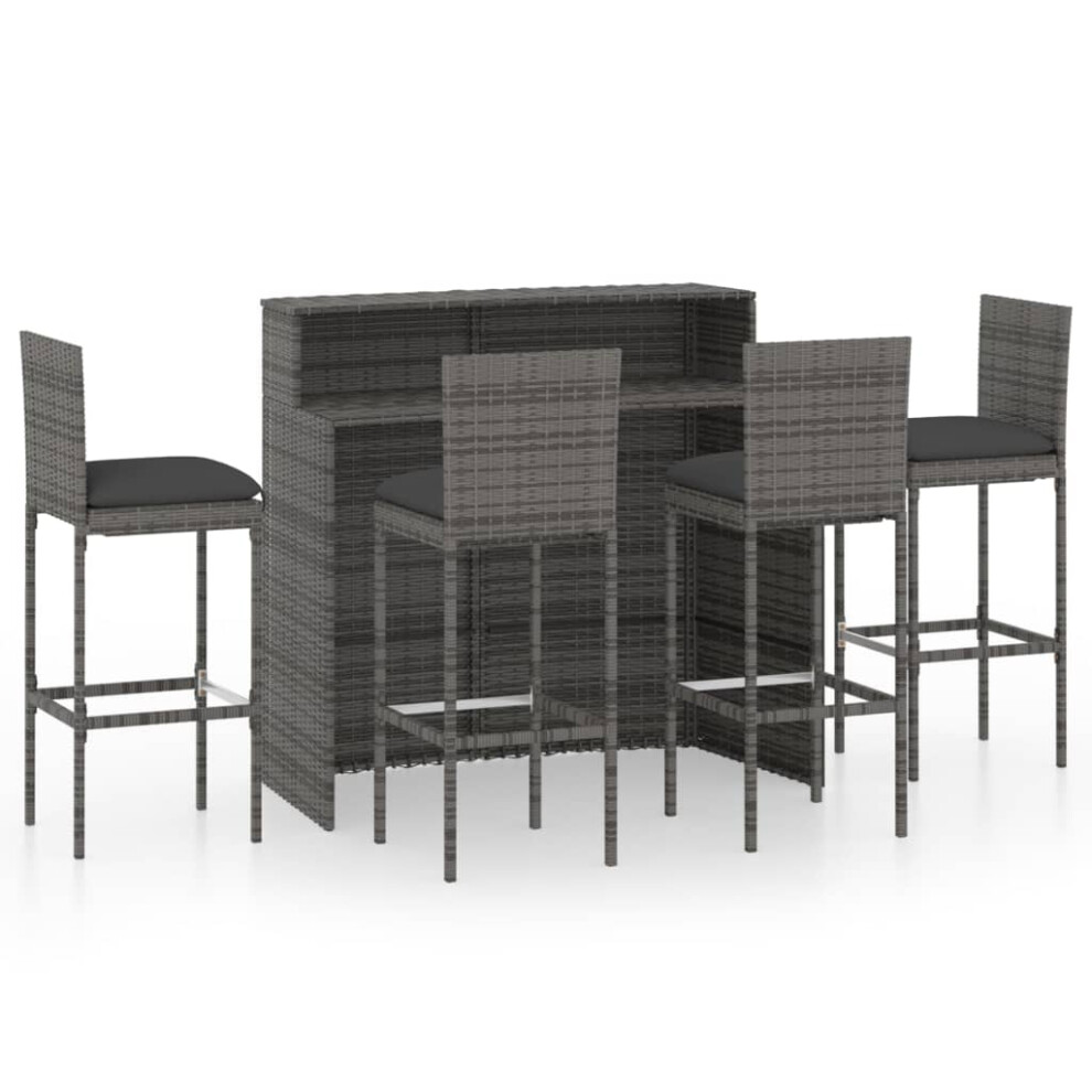 Vidaxl (Grey, 4 Piece) Garden Bar Set With Cushions Poly Rattan Patio 3/5 Piece Black/Grey
