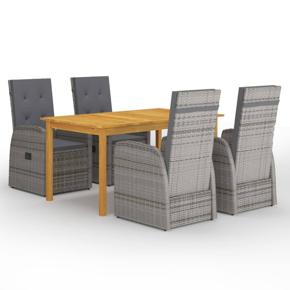 Vidaxl Grey (, 150 Cm Table Length) Garden Dining Set Patiotable And Chairs With Cushions Poly Rattan