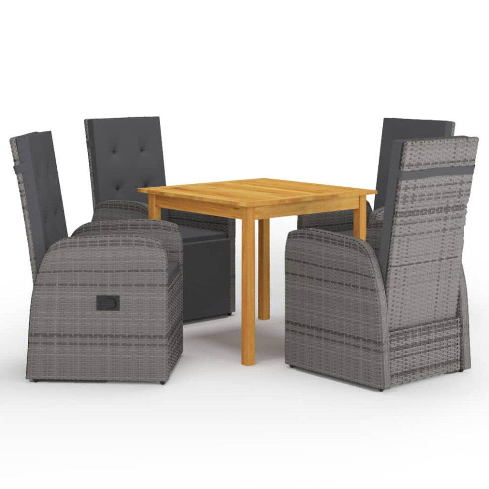 Vidaxl (Grey, 85 Cm Table Length) Garden Dining Set Patiotable And Chairs With Cushions Poly Rattan