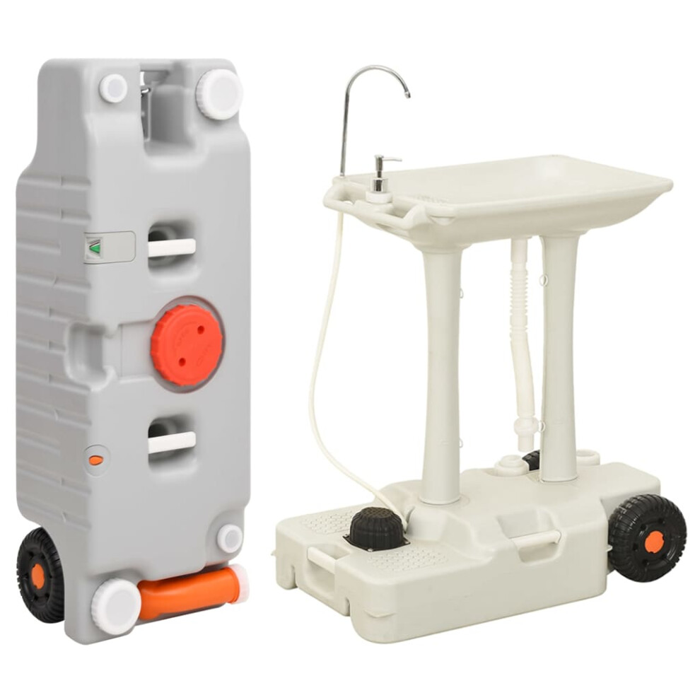 (106 x 37 x 29 cm) vidaXL Camping Hand Wash Stand with Wheeled Water Tank Grey Portable Sink