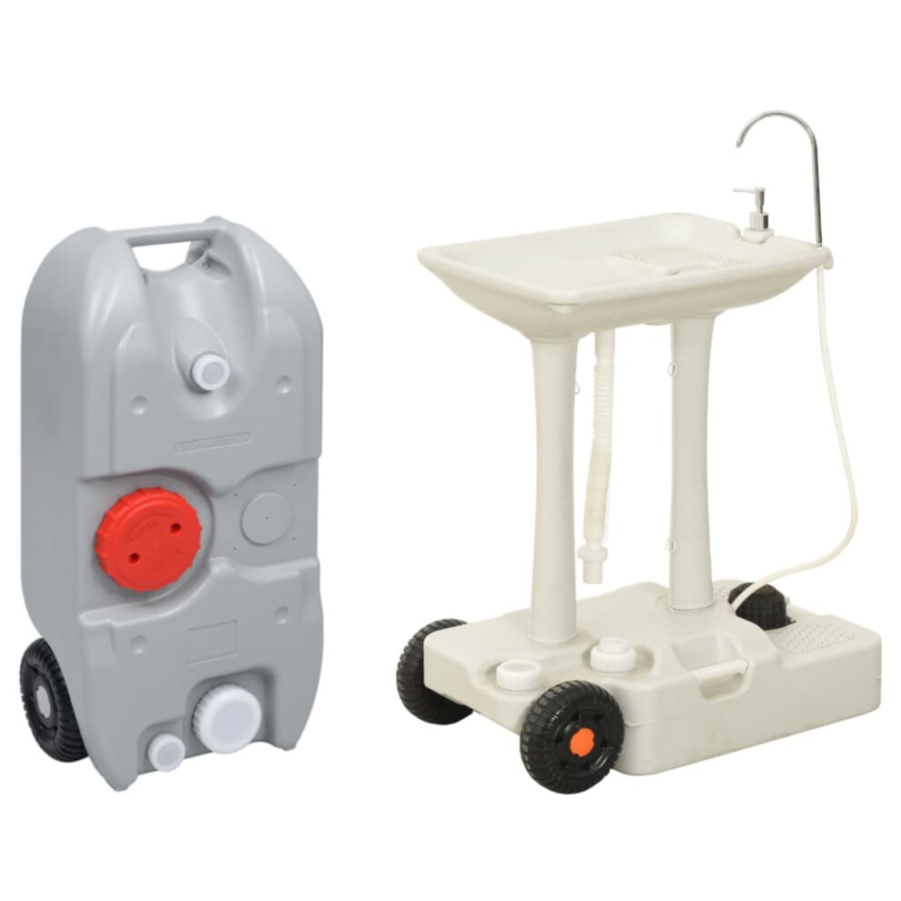 (37.5 x 23 x 80 cm) vidaXL Camping Hand Wash Stand with Wheeled Water Tank Grey Portable Sink