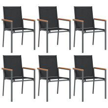 (6 pcs) vidaXL Garden Chairs Outdoor Chair Seat Armchair Black Textilene and Steel