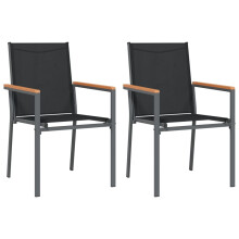 (2 pcs) vidaXL Garden Chairs Outdoor Chair Seat Armchair Black Textilene and Steel