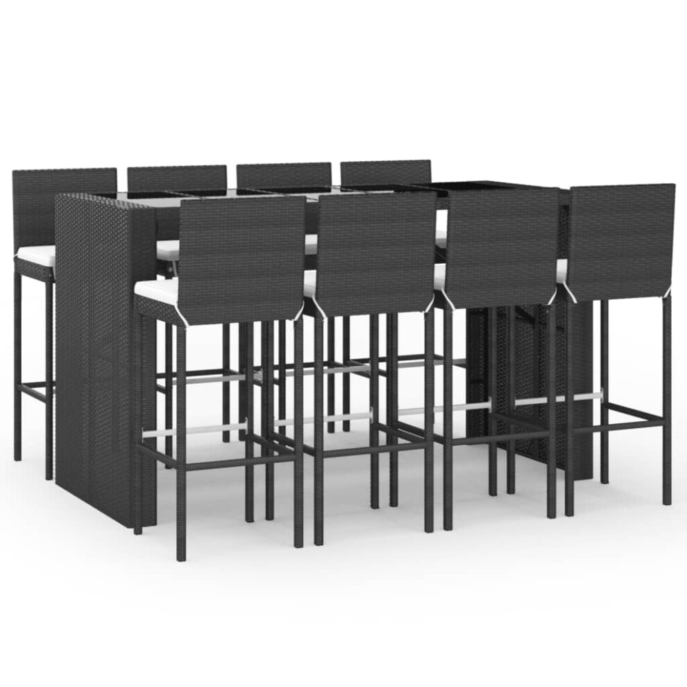 Vidaxl (Black) Garden Bar Set Table And Chair Set 9 Piece With Cushions Poly Rattan