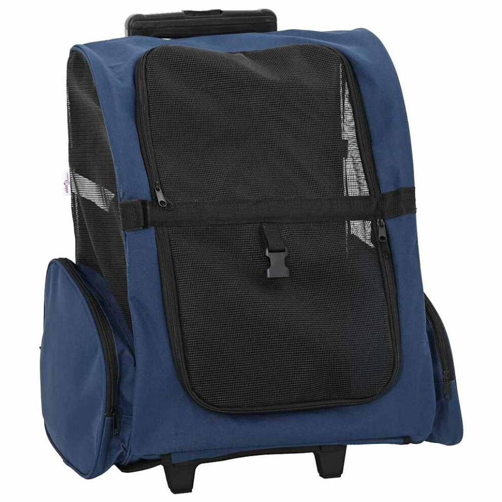 Vidaxl (Blue) Foldable Multipurpose Pet Trolley Travel Trailer Dog Carrier Stroller
