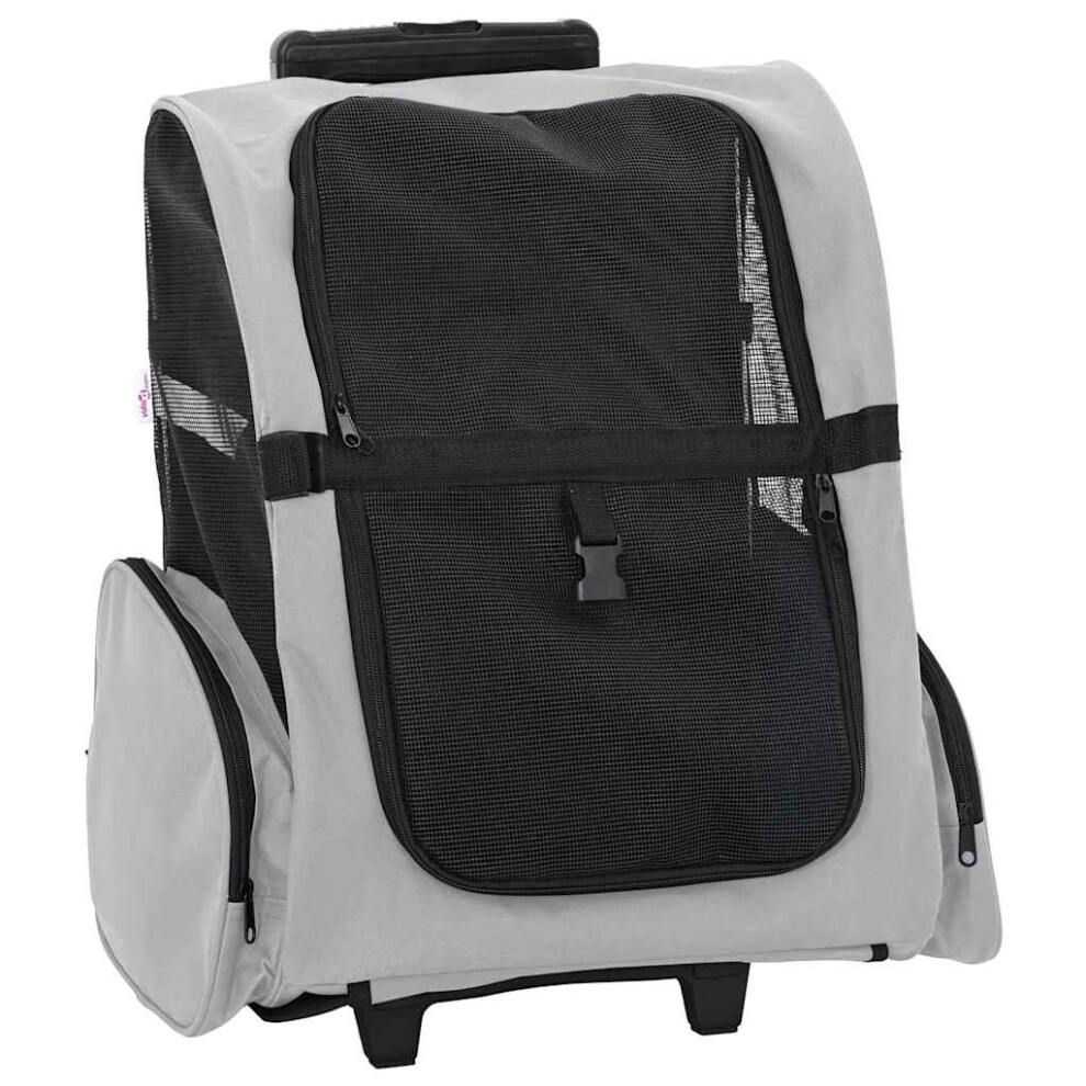 (grey) vidaXL Foldable Multipurpose Pet Trolley Travel Trailer Dog Carrier Stroller