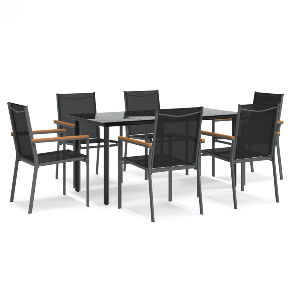 Vidaxl (160 Cm Table Length/ 6 Piece) Garden Dining Set Outdoor Table And Chairs Black Textilene And Steel