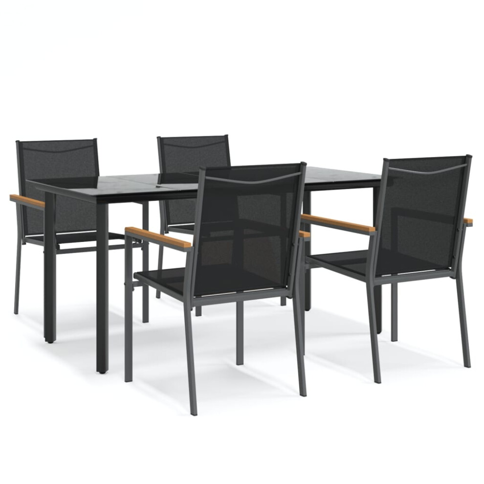 Vidaxl (160 Cm Table Length/ 4 Piece) Garden Dining Set Outdoor Table And Chairs Black Textilene And Steel