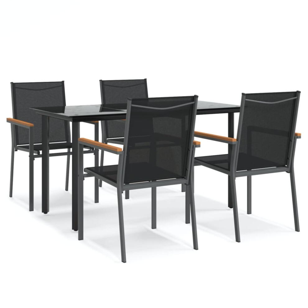 Vidaxl (140 Cm Table Length/ 4 Piece) Garden Dining Set Outdoor Table And Chairs Black Textilene And Steel