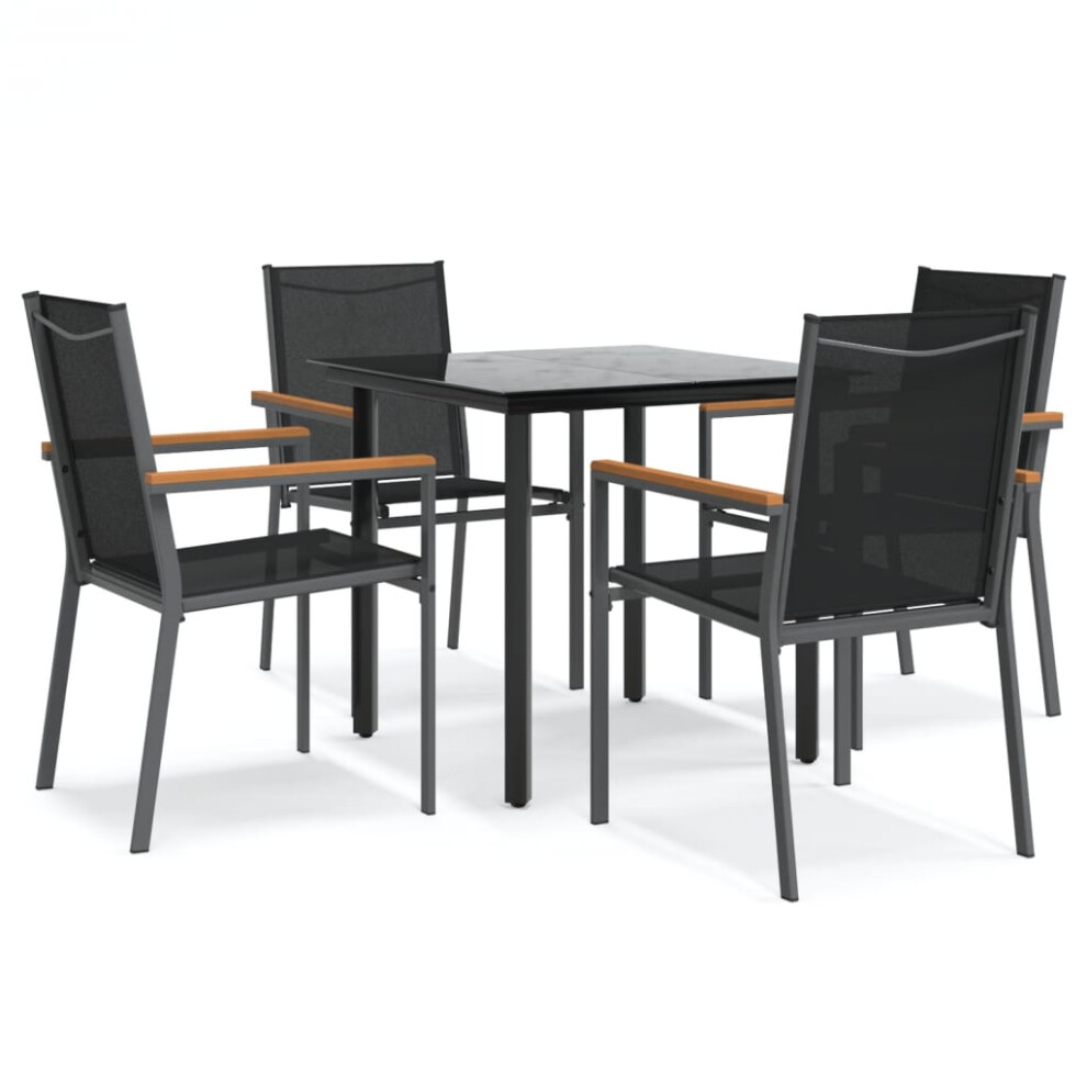 Vidaxl (80 Cm Table Length/ 4 Piece) Garden Dining Set Outdoor Table And Chairs Black Textilene And Steel