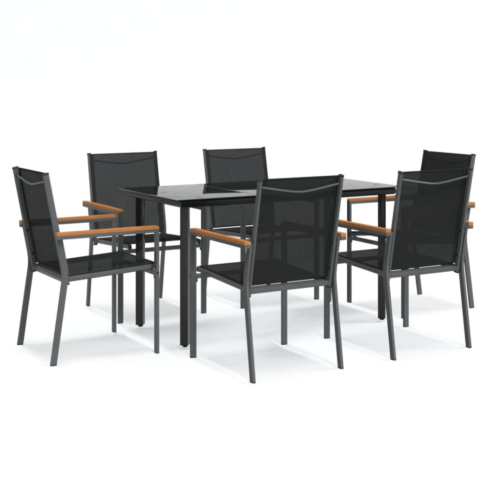 Vidaxl (140 Cm Table Length/ 6 Piece) Garden Dining Set Outdoor Table And Chairs Black Textilene And Steel