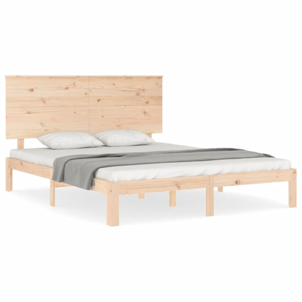 Vidaxl (150 X 200 Cm) Bed Frame Bed Base Wooden Bed With Headboard Super King Size Solid Wood