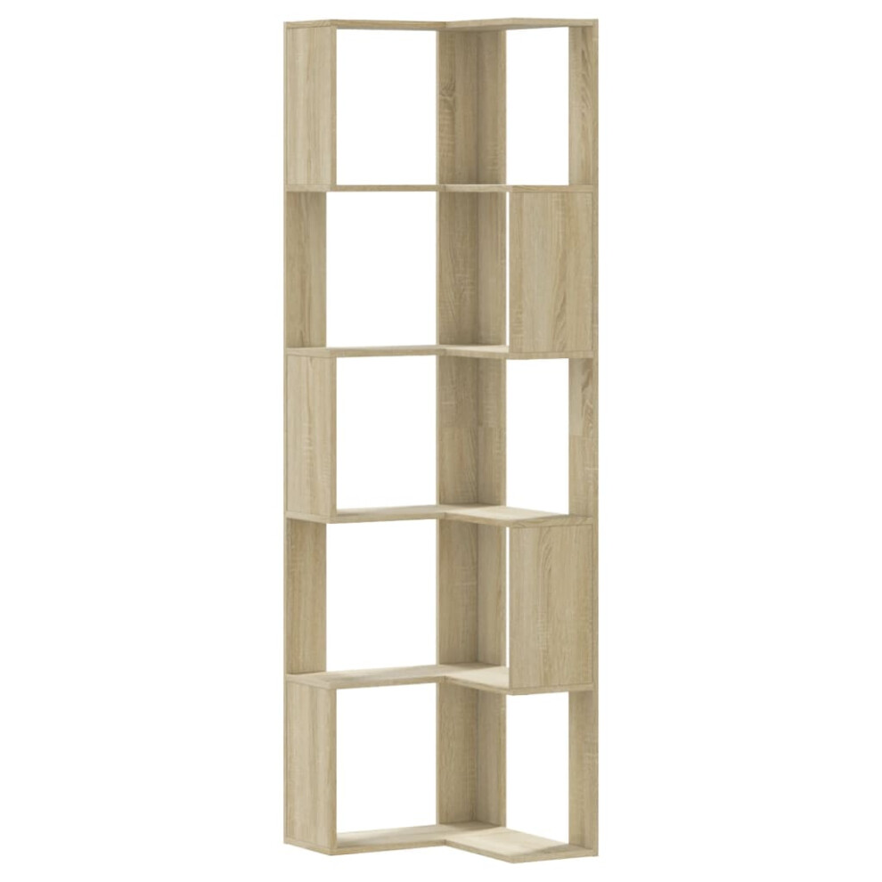 Vidaxl (Sonoma Oak) Corner Bookcase 5-Tier Corner Bookshelf Corner Rack Engineered Wood