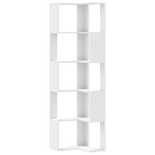 (white) vidaXL Corner Bookcase 5-Tier Corner Bookshelf Corner Rack Engineered Wood