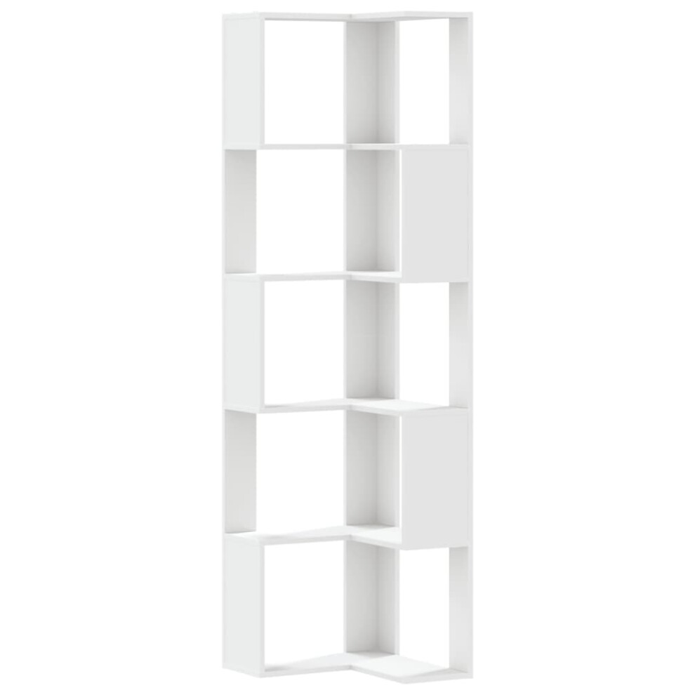 Vidaxl (White) Corner Bookcase 5-Tier Corner Bookshelf Corner Rack Engineered Wood