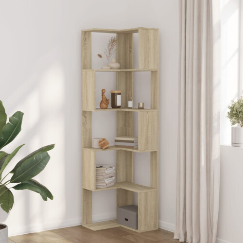 VidaXL (sonoma oak) vidaXL Corner Bookcase 5-Tier Corner Bookshelf Corner Rack Engineered Wood 2