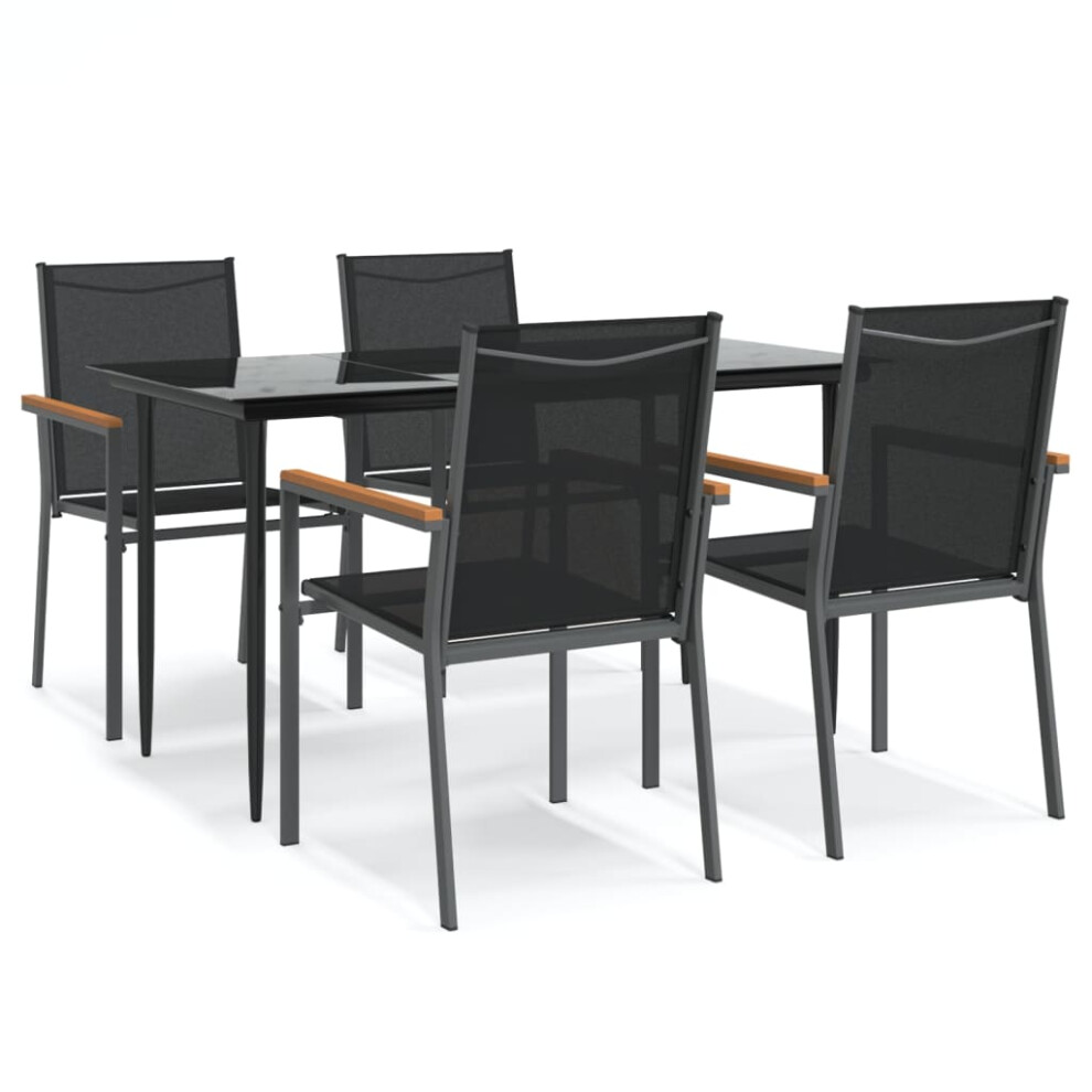Vidaxl Black (140 Cm Table Length/ Piece) Garden Dining Set Table And Chairs 7 Piece Textilene And Steel Size 4