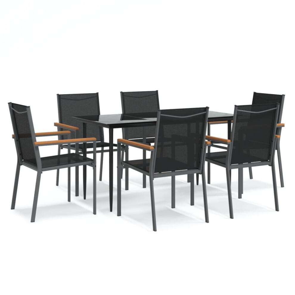 Vidaxl (140 Cm Table Length/ 6 Piece) Garden Dining Set Table And Chairs 7 Piece Black Textilene And Steel