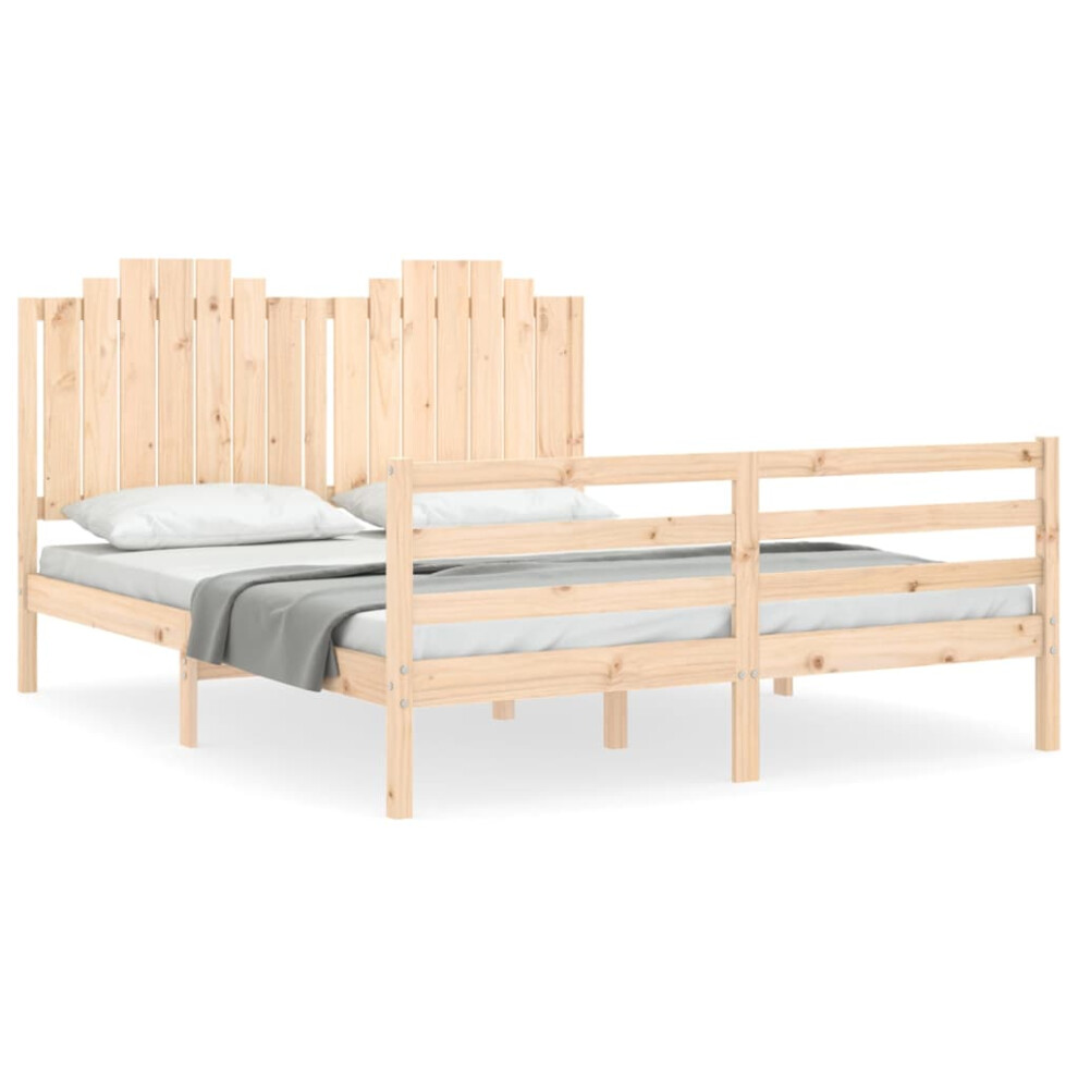 New Vidaxl (160 X 200 Cm) Bed Frame Bed Base With Headboard Platform Bed 140X200 Cm Solid Wood 3194191
